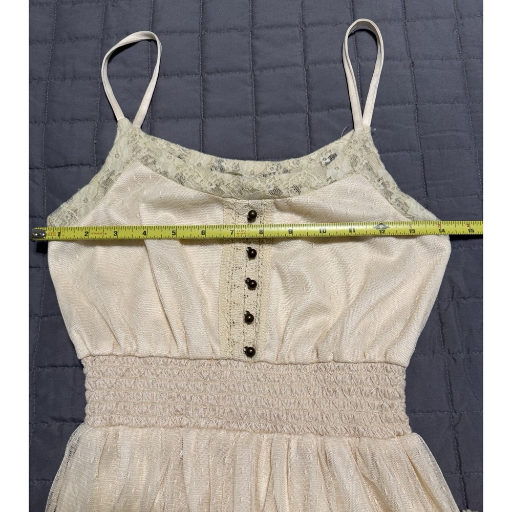 Women's light yellow tiered lace maxi dress Size S Mesh coquette cottagecore - Picture 7 of 8